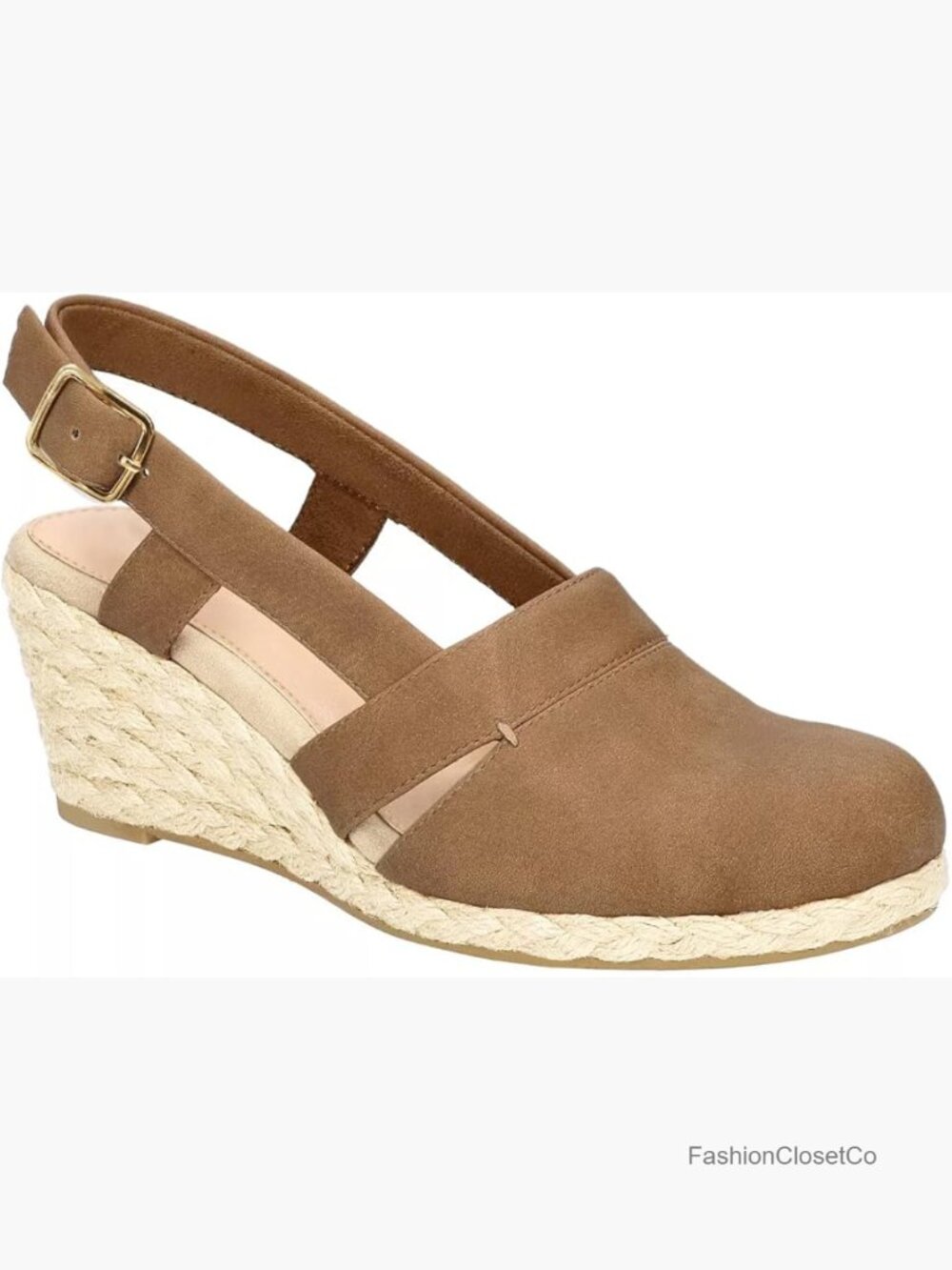 Manmade Leather Wedges Espadrilles Slingback Closed-toe Sandals - Picture 1 of 7